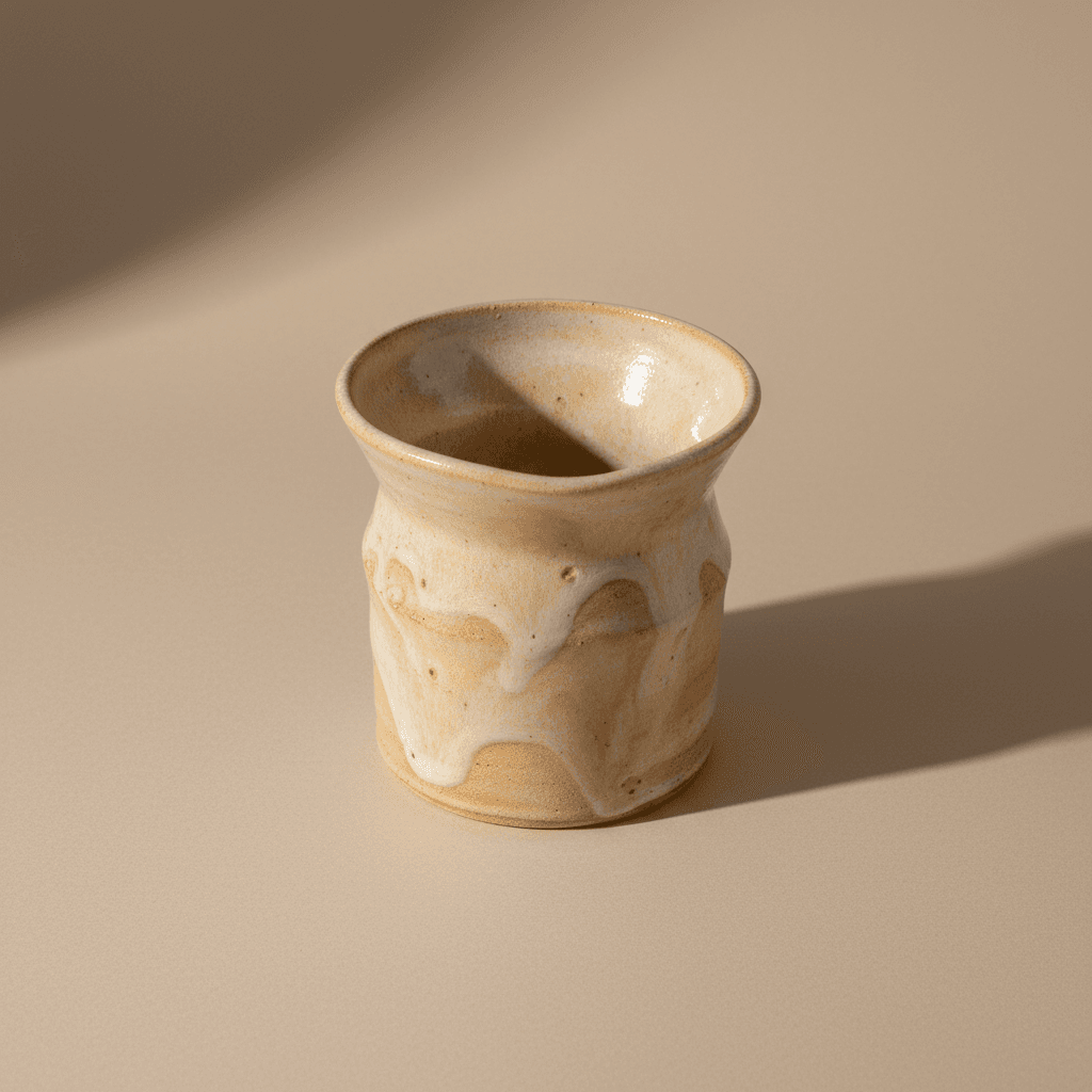 Matte ceramic vases and bowls arranged on a wooden shelf