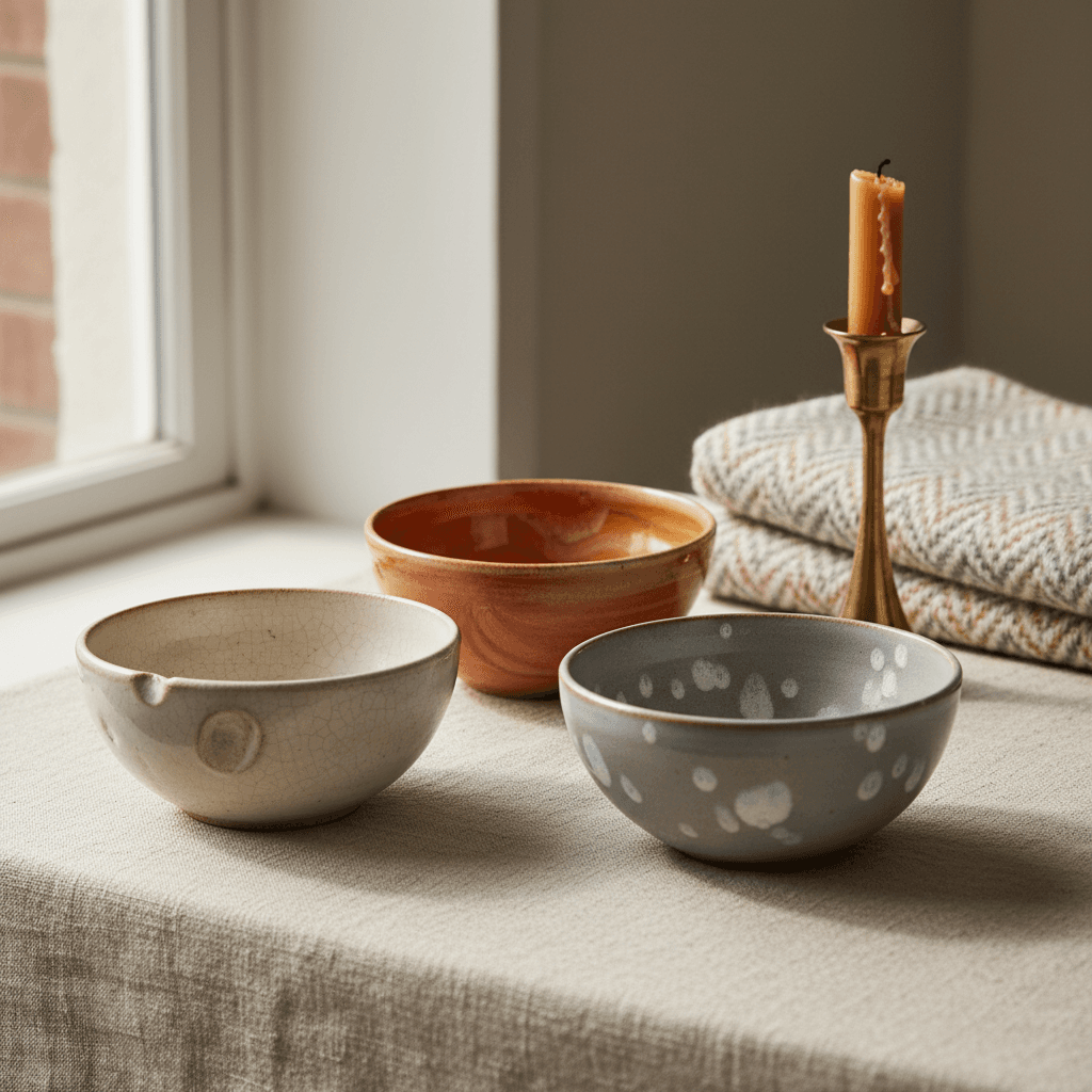 Curated decorative vases and ceramic pieces styled on a light table